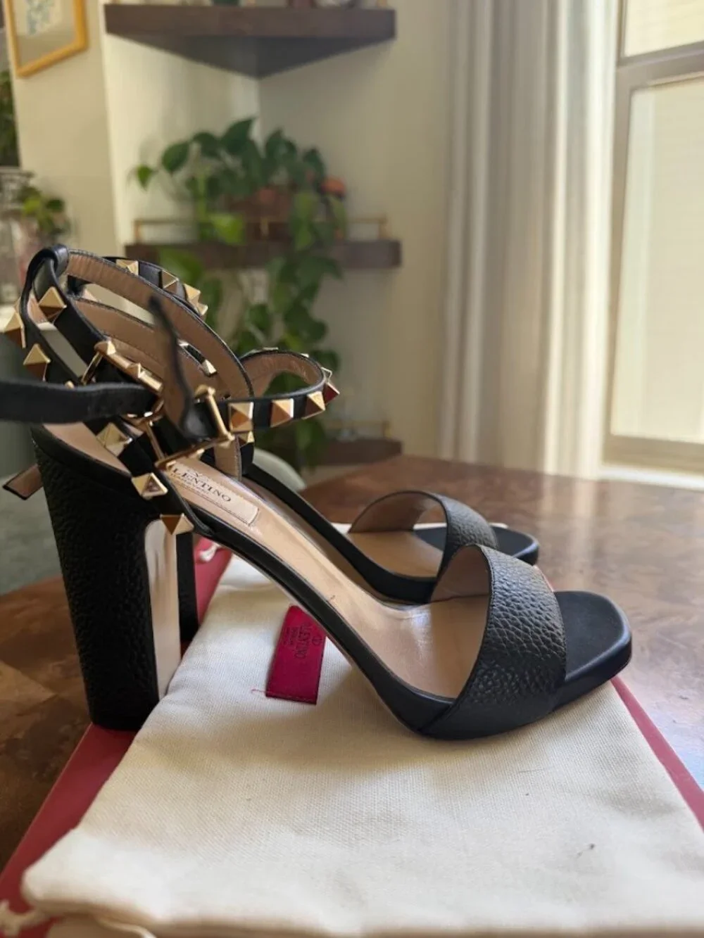 Valentino Rockstud Leather Heels, Black, Size 39